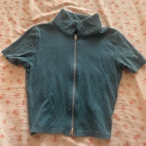 Blue zip up crop top